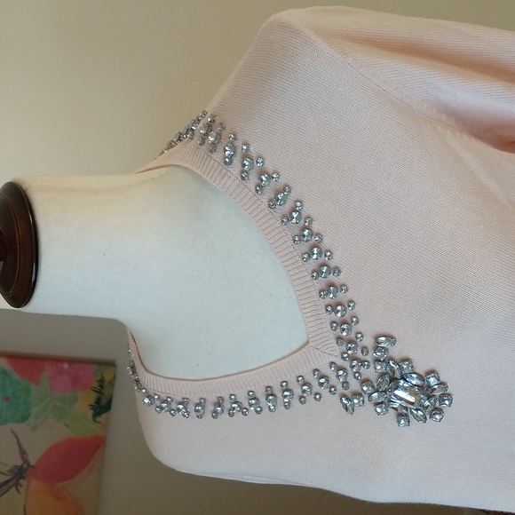 Hot in Hollywood cashmere blend V-Neck sweater pink blush rhinestones size M - Picture 3 of 8